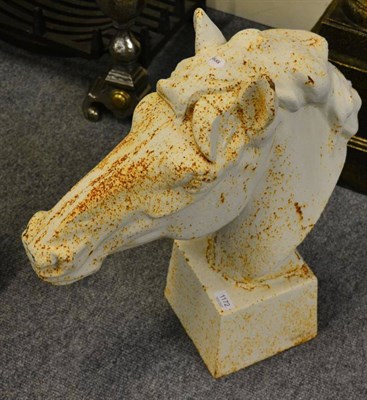 Lot 1172 - A weathered painted metal horse head garden ornament