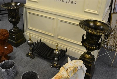 Lot 1173 - A pair of bronzed metal campana style urns on plinth bases