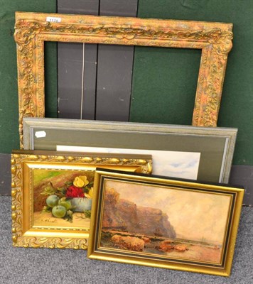 Lot 1178 - Watercolour, View of Malta; Whitby coastline study, oil on canvas and still life study, oil on...