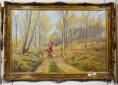 Lot 1201 - Vittorio Cirefice (20th/21st century) Huntsmen and hounds moving through woodland, 58.5cm by 89cm