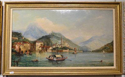 Lot 1202 - Follower of George Stansfield Walters (1838-1924) A Continental lake scene, bears indistinct...