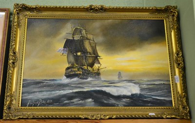 Lot 1215 - Peter Gerald Baker, HMS victory on the high sea, oil on canvas, signed and dated (19)79