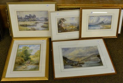 Lot 1235 - Warren Williams ARCA Cattle watering beside a river with a castle beyond, signed, watercolour,...