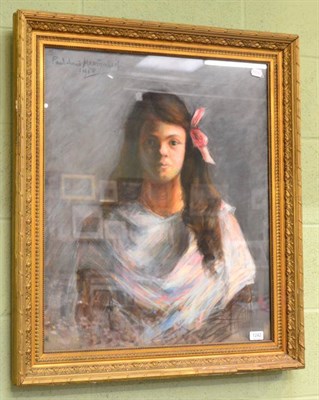 Lot 1242 - A gilt framed pastel of a young girl with a ribbon in her hair, signed Paul-Louis Mestrallet, dated