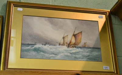 Lot 1251 - W Stewart, Fishing boats in a choppy sea, signed, watercolour