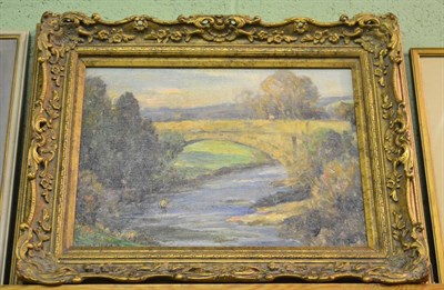 Lot 1253 - Owen Bowen ROI, PRCamA (1873-1967) ";Barden Bridge";, signed, oil on canvas board