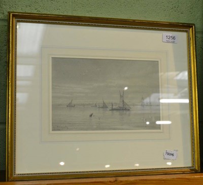 Lot 1256 - French School (19th century) Shipping in calm waters, indistinctly signed, pencil heightened...