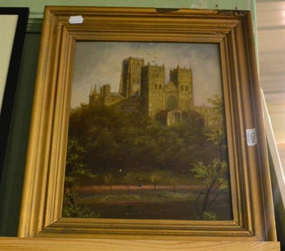 Lot 1264 - Early 20th Century school, Durham Cathedral, oil on board, framed