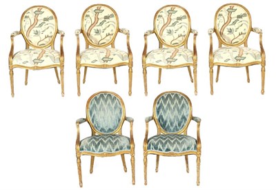 Lot 826 - A Set of Six 19th Century Giltwood and Gesso Fauteuils, in French Hepplewhite style, with...