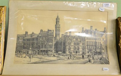 Lot 1268 - A.J. Conina, pencil drawing of Bradford town centre, circa 1970's