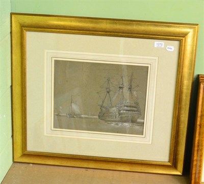 Lot 1272 - Follower of Charles Gore (1729-1807) A galleon and other shipping vessels at sea, pen and ink...