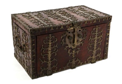 Lot 830 - A Kingwood, Rosewood and Brass Bound Strong Box circa 1670, with decorated brass strapwork...