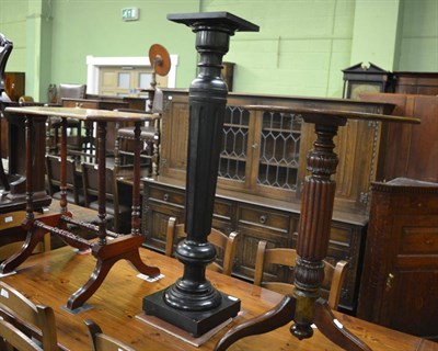 Lot 1322 - A mahogany tripod table, an Edwardian occasional table and an ebonised pedestal (3)