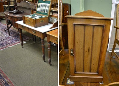 Lot 1332 - A late Victorian mahogany dressing table, marble top washstand and bedside cupboard, by James...