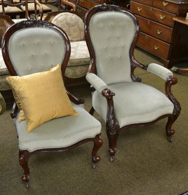 Lot 1363 - A Victorian mahogany framed button back open armchair and a nursing chair