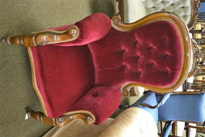 Lot 1367 - A Victorian mahogany framed button backed armchair