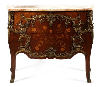 Lot 837 - A Louis XV Style Rosewood and Gilt Metal Mounted Commode, late 19th century, with Brocatelle...