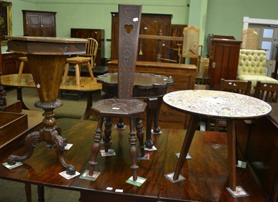 Lot 1382 - Victorian walnut trumpet work/games table, spinning chair and two coffee tables (4)