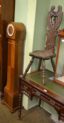 Lot 1406 - A small chiming longcase clock and a carved spinning chair