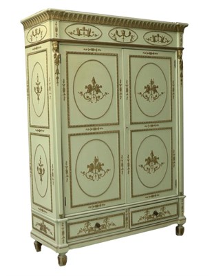 Lot 842 - A Regency Style Green Painted and Parcel Gilt Wardrobe, late 19th century, the acanthus...