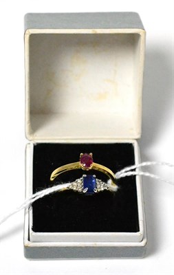 Lot 27 - A 9ct gold ruby ring and a 9ct gold sapphire and diamond ring