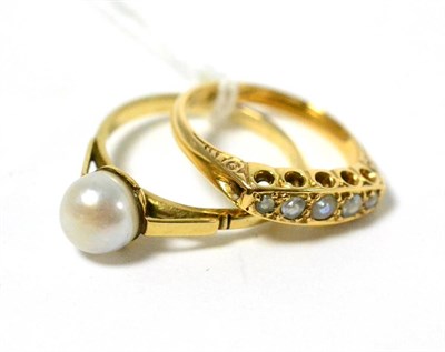 Lot 47 - A pearl five stone ring stamped '18CT' and a pearl single stone ring stamped '9CT' (a.f)