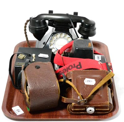Lot 64 - A bakelite telephone together with four various cameras including Ension, Zenit, Kodak Brownie...