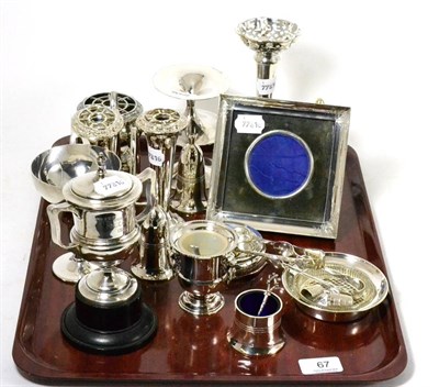 Lot 67 - A small quantity of silver including trophy cup and cover, a photo frame and a quantity of...