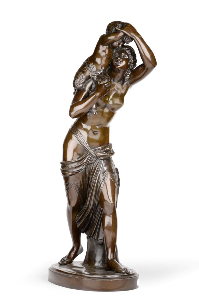 Lot 4 - After Clodion (French, 1738-1814): A Bronze Figure Group of a Nymph, carrying a young Satyr on...