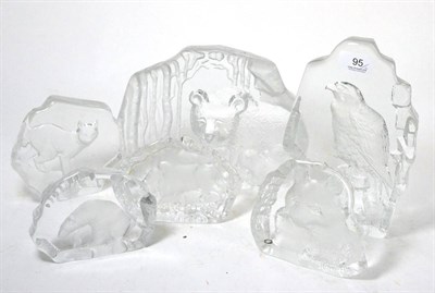 Lot 95 - Four Swedish glass paperweights and two others