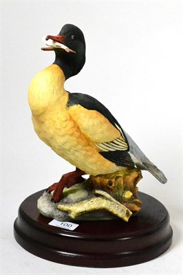 Lot 100 - Crown Staffordshire Wildfowl 'The Goosander', model No. 172/250 by Peter Scott, on wood base