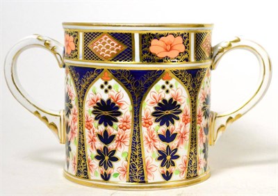 Lot 106 - A Royal Crown Derby Imari decorated loving cup