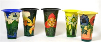 Lot 120 - Five Dennis Chinaworks flute vases, Anemone - tribute to Walter, Daffodil, White Poppy, Iris...