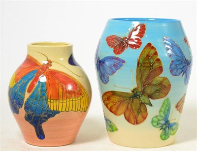 Lot 125 - A Dennis Chinaworks Butterfly on blue barrel pattern vase, No.28, 15.5cm; and a Dennis...