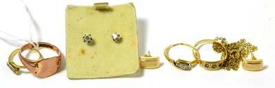 Lot 148 - A pair of diamond solitaire ear studs with assorted gold jewellery (qty)