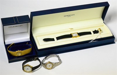 Lot 162 - A Raymond Weil wristwatch, cased and three other watches