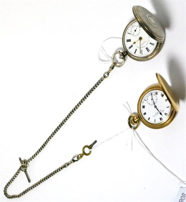 Lot 164 - A silver full hunter pocket watch and a gold plated pocket watch