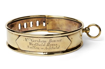 Lot 15 - A Large 19th Century Brass Dog Collar, inscribed Mrs Gershom Bonser / Westfield House / Sutton...