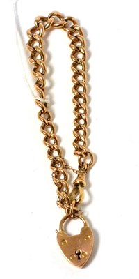 Lot 167 - A 9ct gold curb link bracelet with heart shaped padlock stamped '9CT'