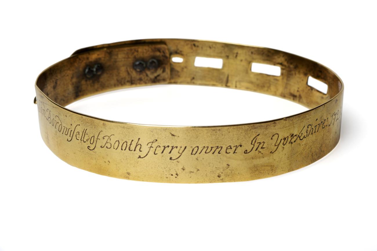 Lot 16 - A George I Brass Dog Collar, inscribed Mr John Bordwisell of Boothferry owner in Yorkshire...