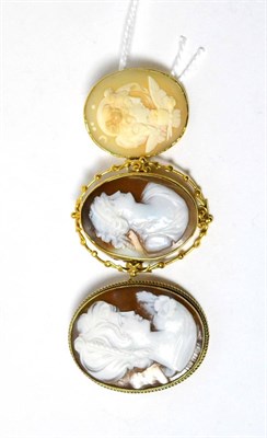 Lot 179 - Three cameo brooches, two stamped '9C'