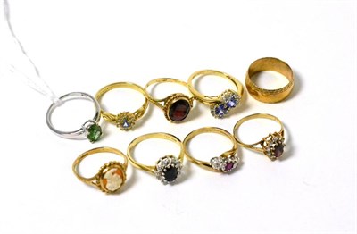 Lot 193 - Eight 9ct gold gem set rings and a 9ct gold band ring