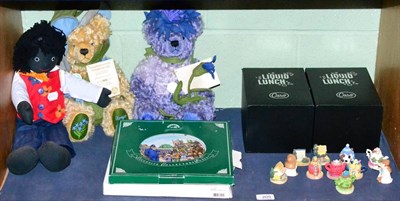 Lot 205 - Two Martin Hermann teddy bears Forgot-me-not, No.164 and Cornflower, No.26; a Golly doll; Spode...