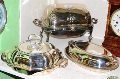 Lot 226 - A Mappin & Webb silver plated entree dish, another, and a silver plated breakfast dish