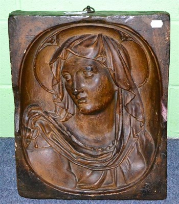 Lot 230 - A large 20th century painted plaster plaque, bust of Madonna in relief