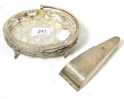 Lot 247 - A silver plated and cut glass basket stamped Elkington & Co and a Victorian silver necessaire