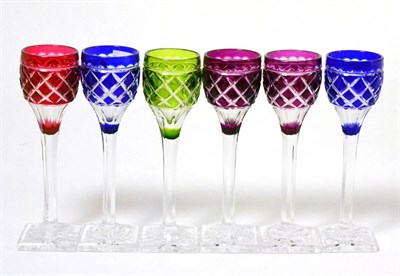 Lot 255 - A set of six coloured stemmed glasses (6)