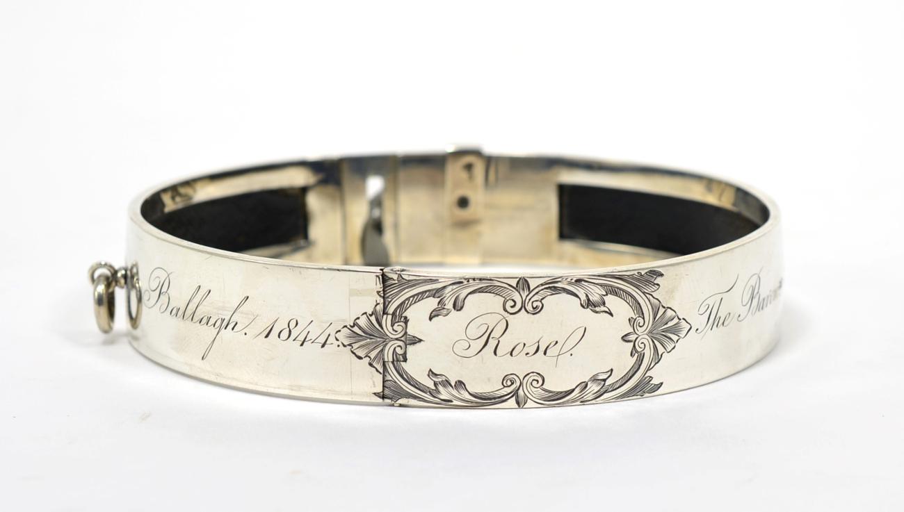 Lot 26 - A Victorian Silver and Leather Dog Collar, Thomas Diller, London 1845, inscribed Rose in a...