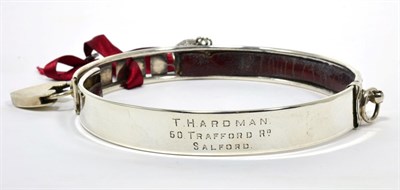Lot 27 - A White Metal Dog Collar, late 19th/early 20th century, inscribed T HARDMAN / 60 TRAFFORD RD /...