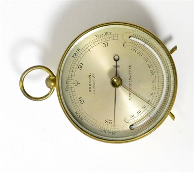 Lot 321 - A brass cased aneroid barometer with combined thermometer, signed Robson